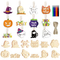 Halloween wooden blank slices ornaments and craft supplies including markers and twine