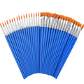 Fan of 60 detail paint brushes with blue handles and orange bristles, showing both round and flat tips.