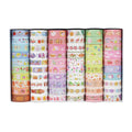 Stack of 60 decorative washi tape rolls with colorful patterns including fruits, animals, and desserts.
