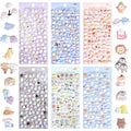Six sheets of puffy 3D stickers featuring kawaii animals and objects, arranged in rows.