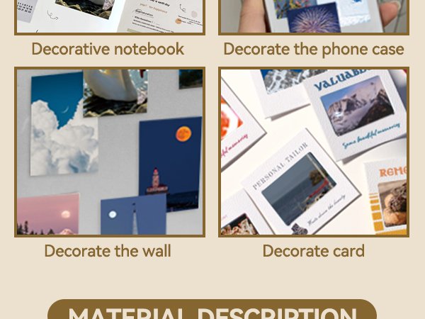 Collage of vintage washi stickers showing decorative notebook, phone case, wall, and card decoration ideas.