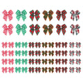 Collection of 60 mini Christmas ribbon bows in various plaid patterns and colors, each with a small pearl accent.