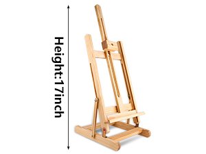 Wooden easel with adjustable height, shown against a white background with a height indicator.
