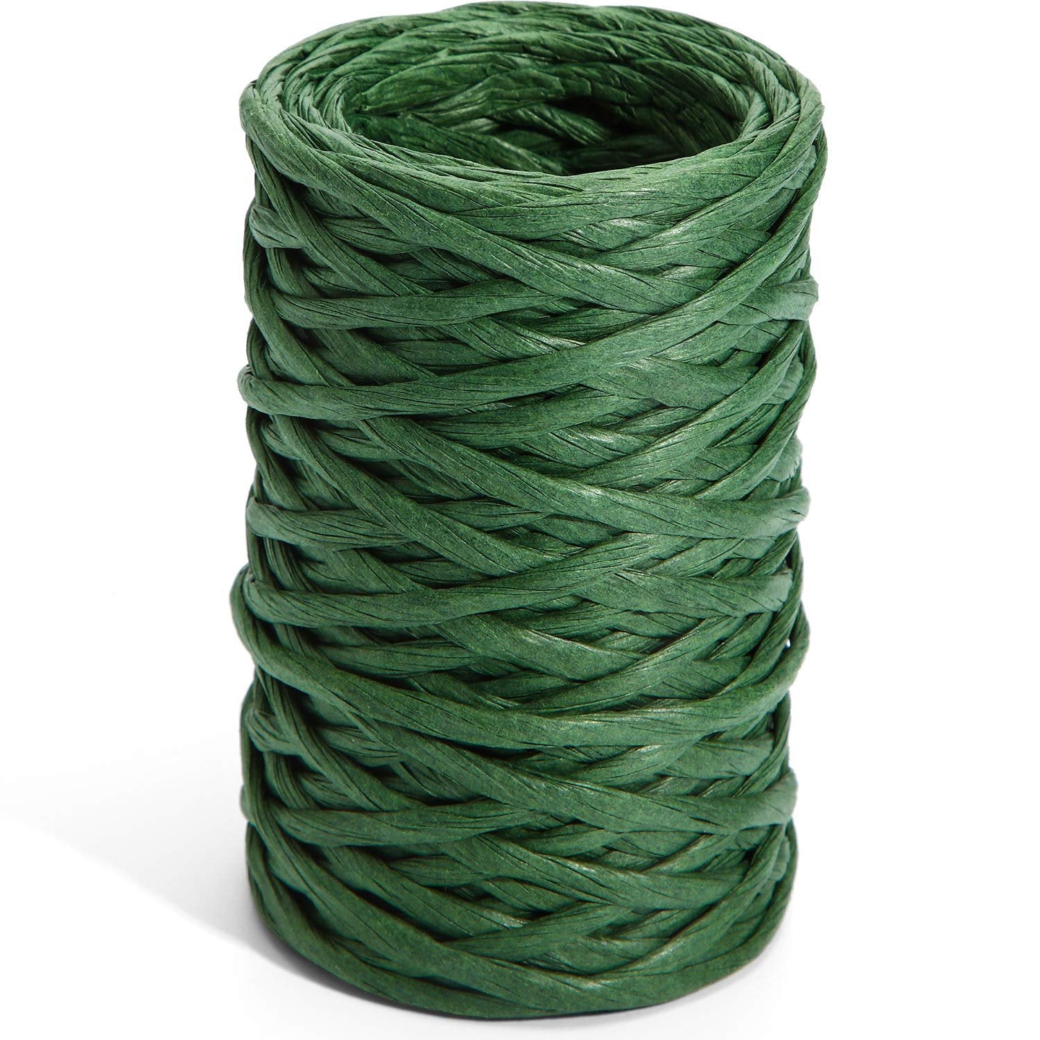 Roll of dark green floral bind wire, paper-coated, on a white background.