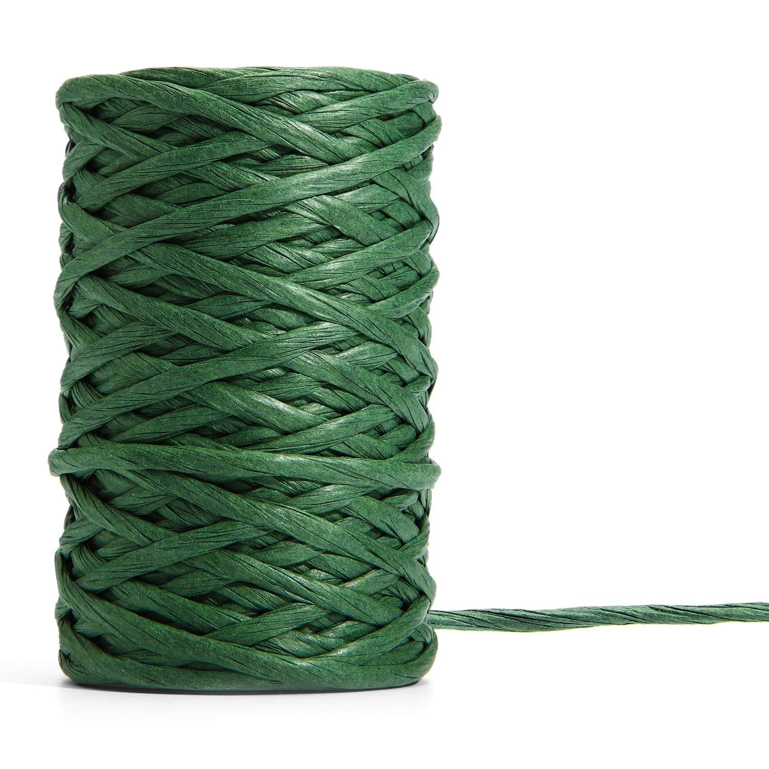 Roll of dark green floral wire for bouquets and crafts, close-up side view
