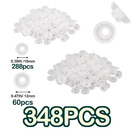 Pile of clear plastic safety eyes and washers for crafts, with size and quantity callouts.