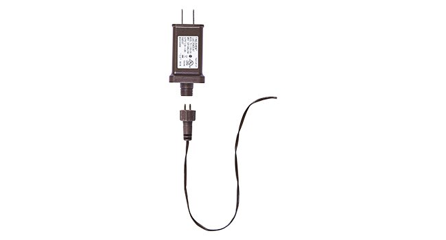 Power adapter and plug for LED twig garland lights, showing connection points and wire