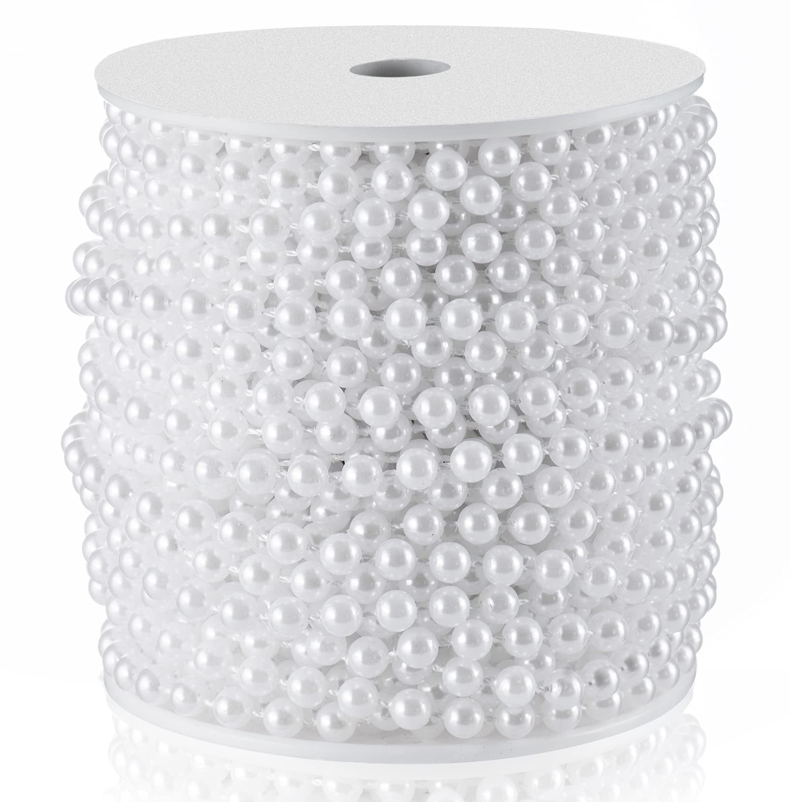 Spool of white faux pearl garland strand, 6mm beads, for crafts and decor