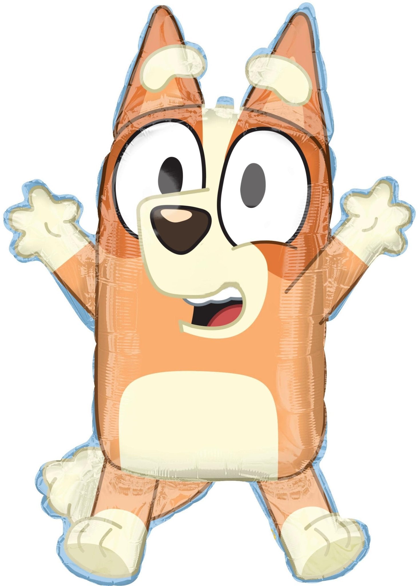 Bluey character foil balloon with arms outstretched, white background