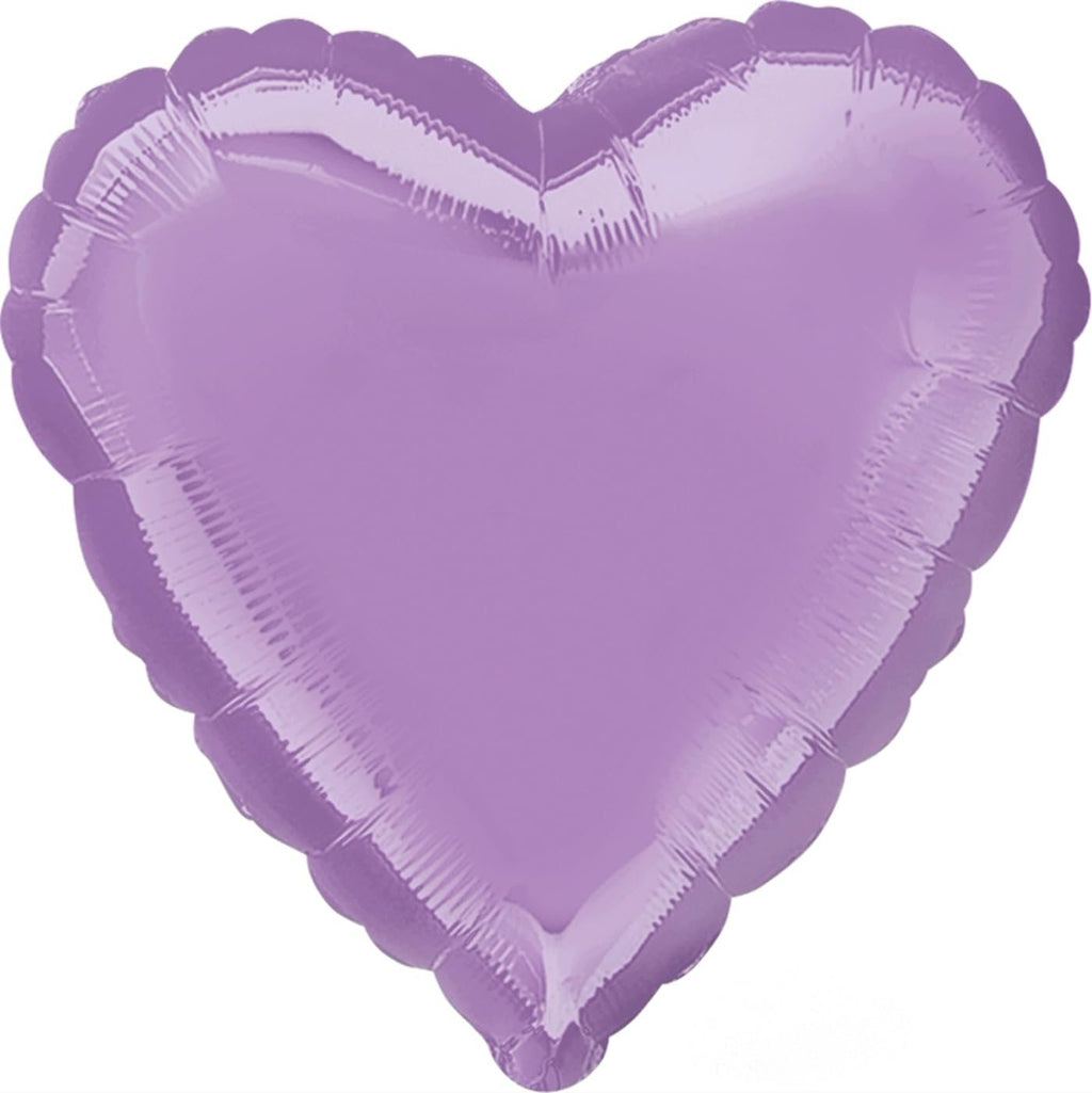 Purple heart-shaped foil balloon on a white background, close-up view showing texture and seams.