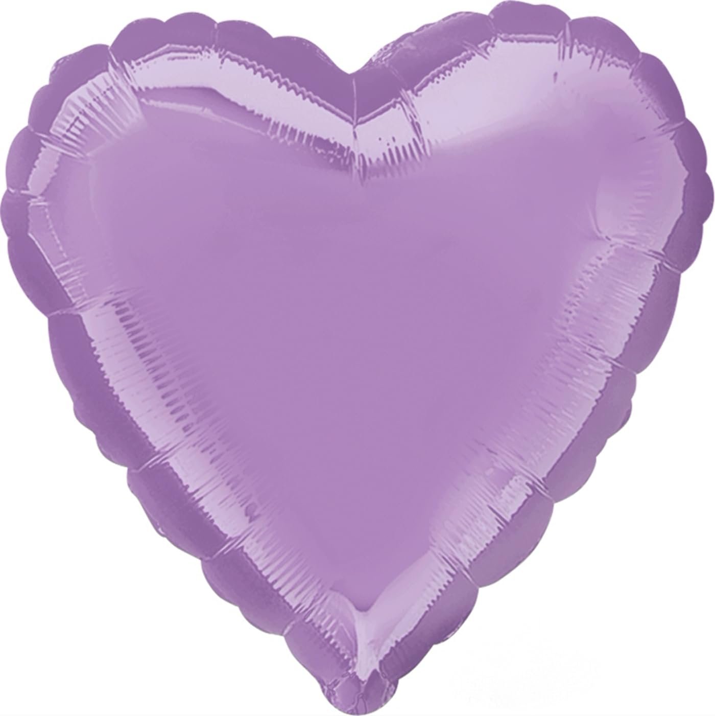Purple heart-shaped foil balloon on a white background, close-up view showing texture and seams.