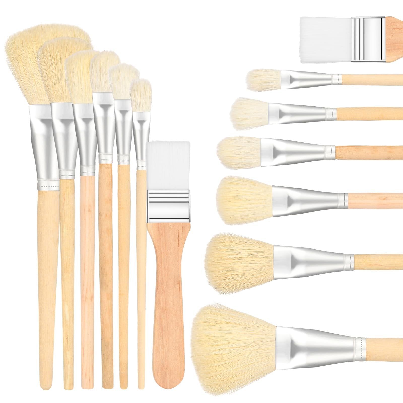 Set of 7 goat hair mop brushes for art, displayed on a white background.