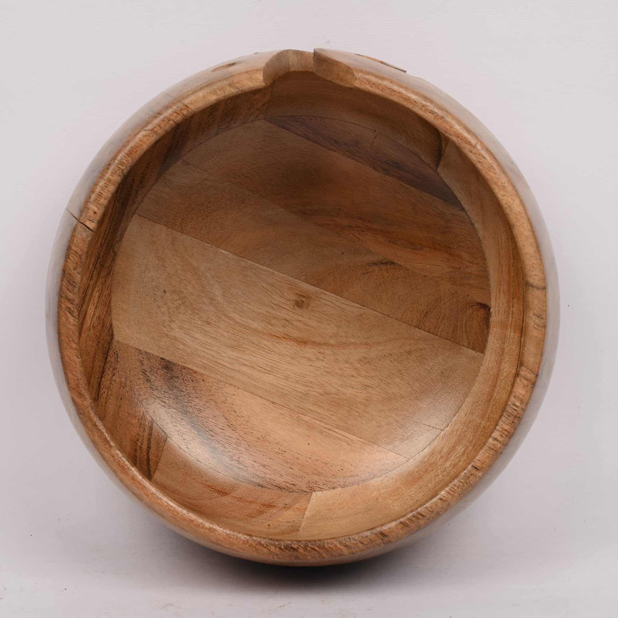 Acacia wood yarn bowl holder with side slots, shown from a top-down angle on a white background.