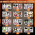 Halloween pumpkin decorating sticker sheets showing various eyes, mouths, and accessories for creating monster faces.