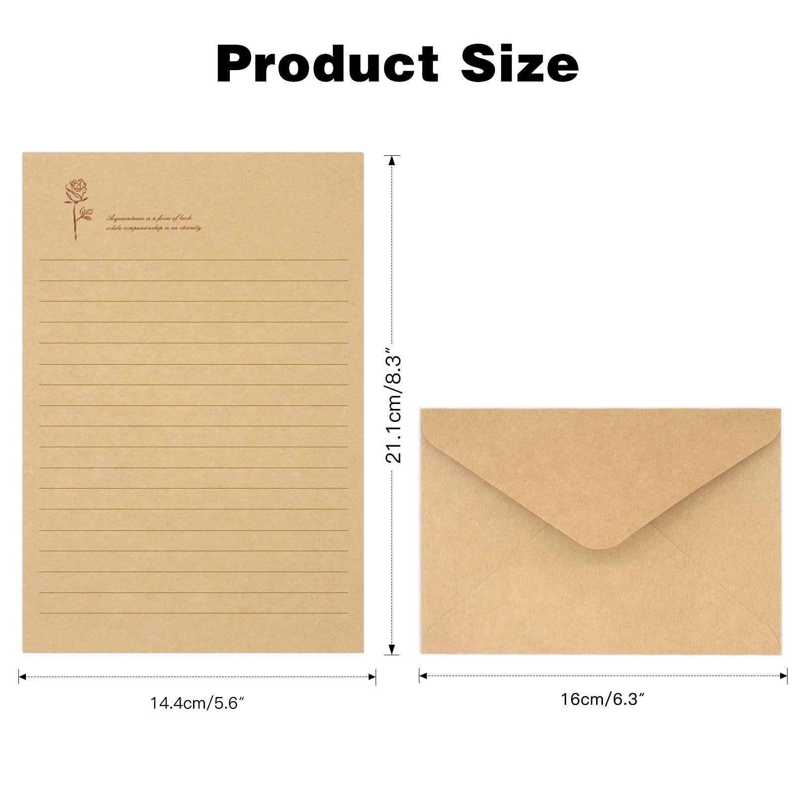 Vintage writing paper and envelope with size dimensions shown
