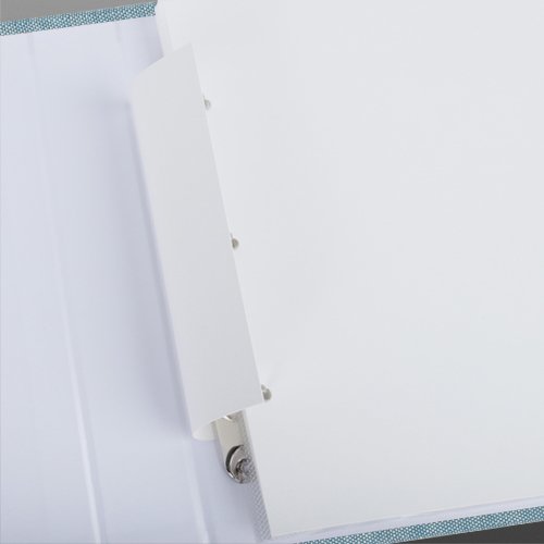 Open 8.5x11 inch 3 ring scrapbook album with blank pages and metal binder rings