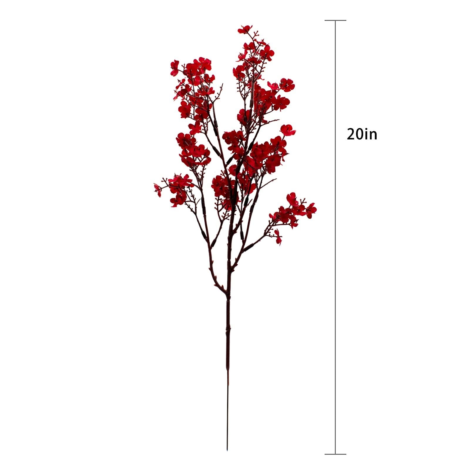 Single stem of artificial burgundy flowers with multiple branches and small blossoms, shown against a white background with a 20-inch measurement indicator.