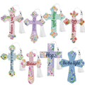 Eight diamond art cross bookmarks with tassels, each featuring floral patterns and inspirational text like 'Blessed', 'Hope', and 'Believe'.