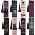 Eight gothic-themed diamond painting bookmark kits with tassels, each featuring unique dark romance designs and text.