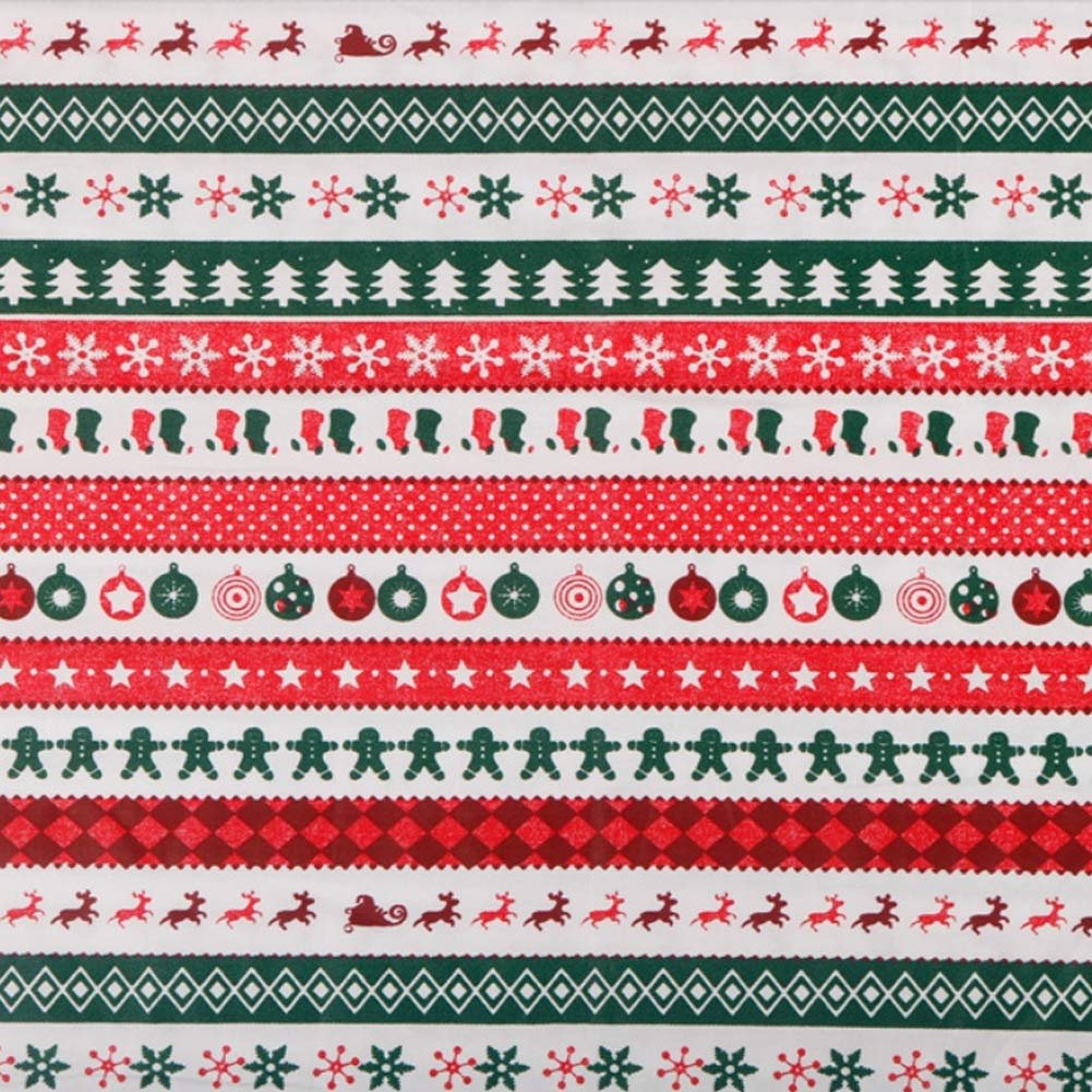 Christmas fabric fat quarters with repeating patterns of reindeer, snowflakes, trees, stockings, ornaments, and gingerbread men.
