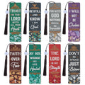 Eight diamond art Bible verse bookmarks with tassels, each featuring a unique scripture and design.