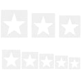 Set of eight white star stencils on a white background, arranged in two rows of varying sizes.