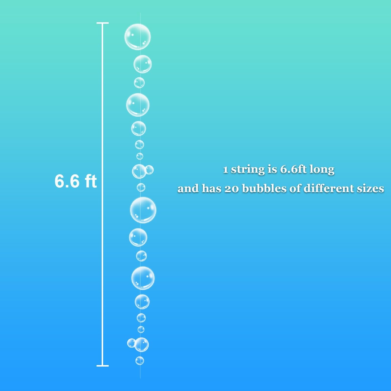 Single string of clear bubble garland with 20 bubbles of varying sizes against a blue gradient background.