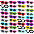 Collection of colorful resin flatback sunglasses charms for DIY crafts, arranged in rows on a white background.