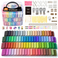 82-color polymer clay kit with sculpting tools and accessories, laid out to show all contents.