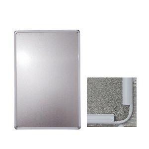 Rectangular metal tin sign with rounded corners, shown from the front and a close-up of the back corner with mounting hole.