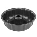Dark gray fluted tube cake pan with a central chimney, shown from a slightly elevated angle against a white background.