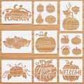 Nine fall pumpkin stencils with various designs including text like 'Pumpkin', 'Give Thanks', 'Happy Fall', and 'Welcome'.