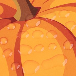 Close-up of a stylized orange pumpkin cutout with water droplets, part of a fall bulletin board set.
