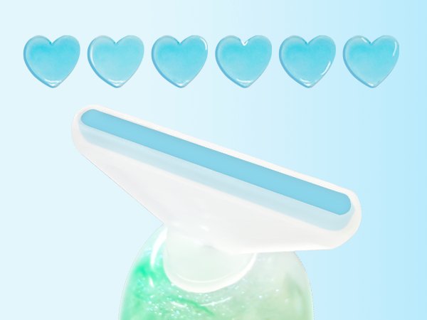 Diamond painting roller tool with blue hearts above against a light blue background