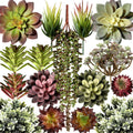 Assorted artificial succulent plants with textured finish, including aloe and cactus varieties, displayed against a white background.