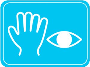Icon of a hand and an eye on a blue background