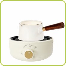 Candle making hot plate with melting pot and wooden handle, front view with controls visible.