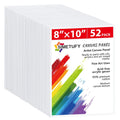 Stack of 52 blank 8x10 inch canvas panels with colorful paint strokes and product details.