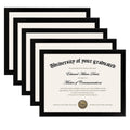 Five black certificate frames arranged in a stepped pattern, one frame displaying a diploma.