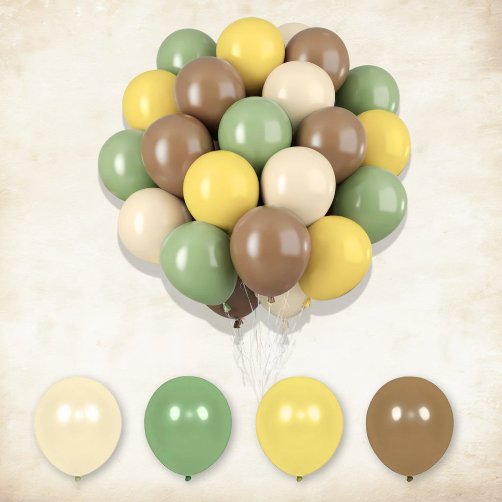 Cluster of assorted color balloons with four individual balloons shown below