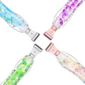 Four diamond painting pens with glitter and confetti inside, arranged in a square pattern on a white background.