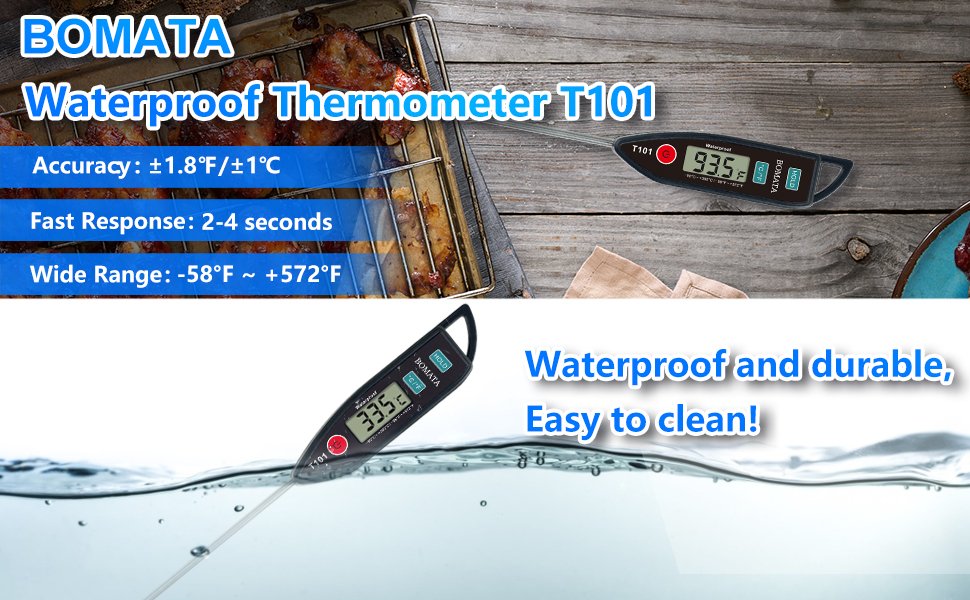Digital instant-read thermometer with probe submerged in water, showing 33.5 degrees Fahrenheit.