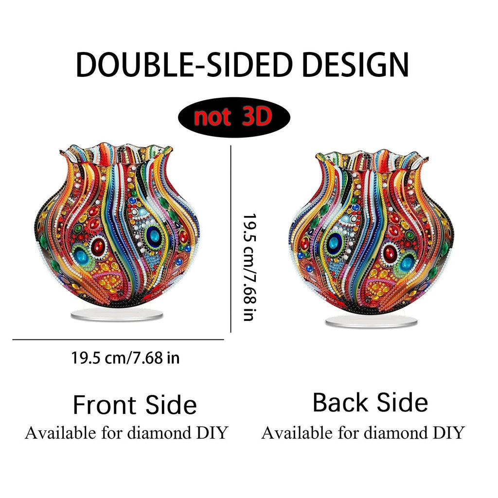 Double-sided acrylic tabletop ornament painting kit showing front and back views with dimensions