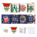 Collage of diamond painting Christmas cards and envelopes, featuring festive designs like snowmen, ornaments, and holiday greetings.