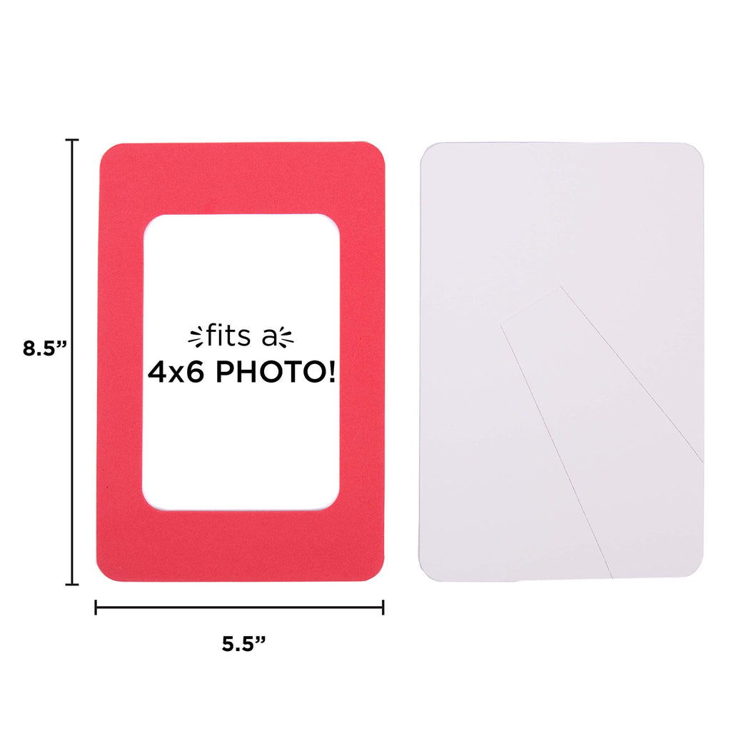 Red foam picture frame with dimensions shown, and a white easel backing.