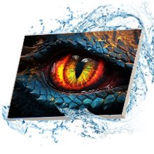 Dragon eyes paint by numbers canvas with water splashes on white background
