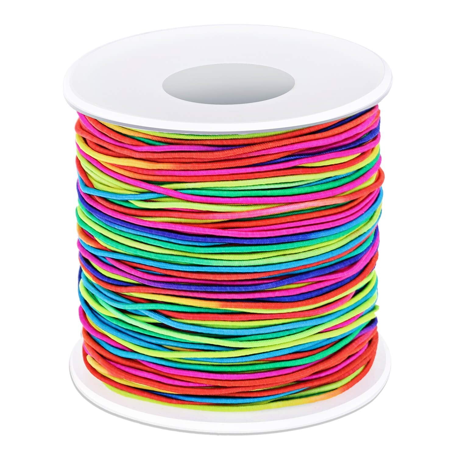 Spool of rainbow elastic cord for jewelry making, fabric-coated stretch string