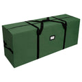 Green extra large Christmas tree storage bag with black straps and handles, shown from a 3/4 angle on a white background.