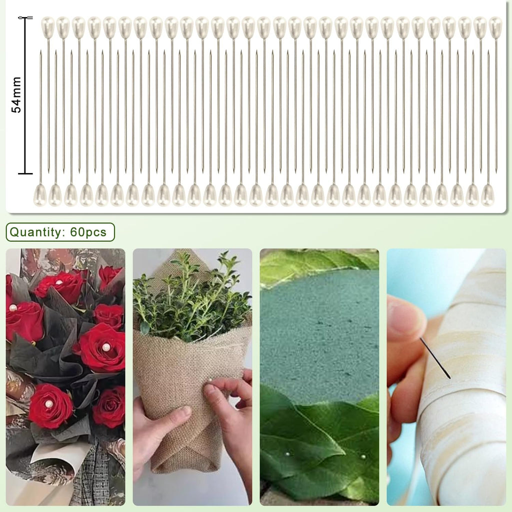 Floral arrangement pins with pearl-like heads, shown in a grid with a size indicator and quantity.