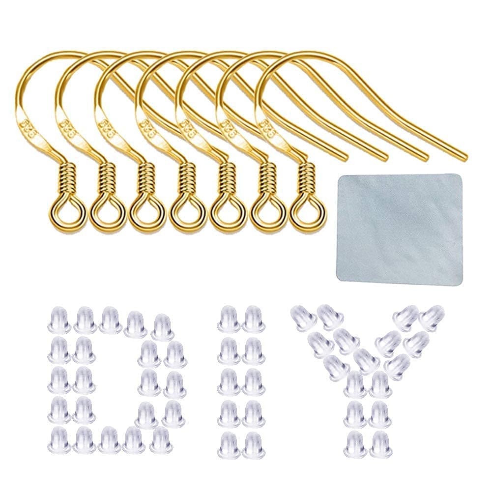 Gold plated copper earring hooks with rubber backs and polishing cloth for jewelry making